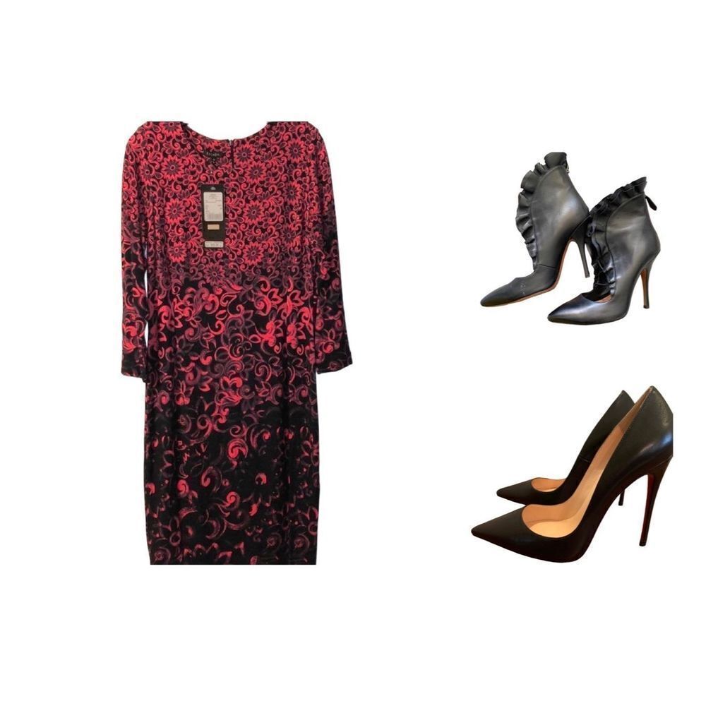 Escada Womens Red Dolman 3/4 Sleeve Floral Midi Bodycon Dress Size 38